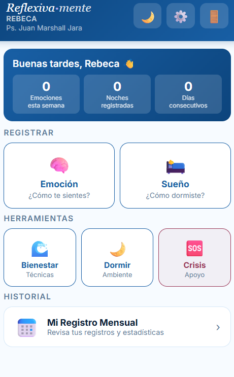 Dashboard del paciente con resumen semanal