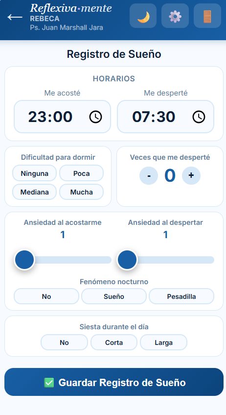 Registro de sueño detallado